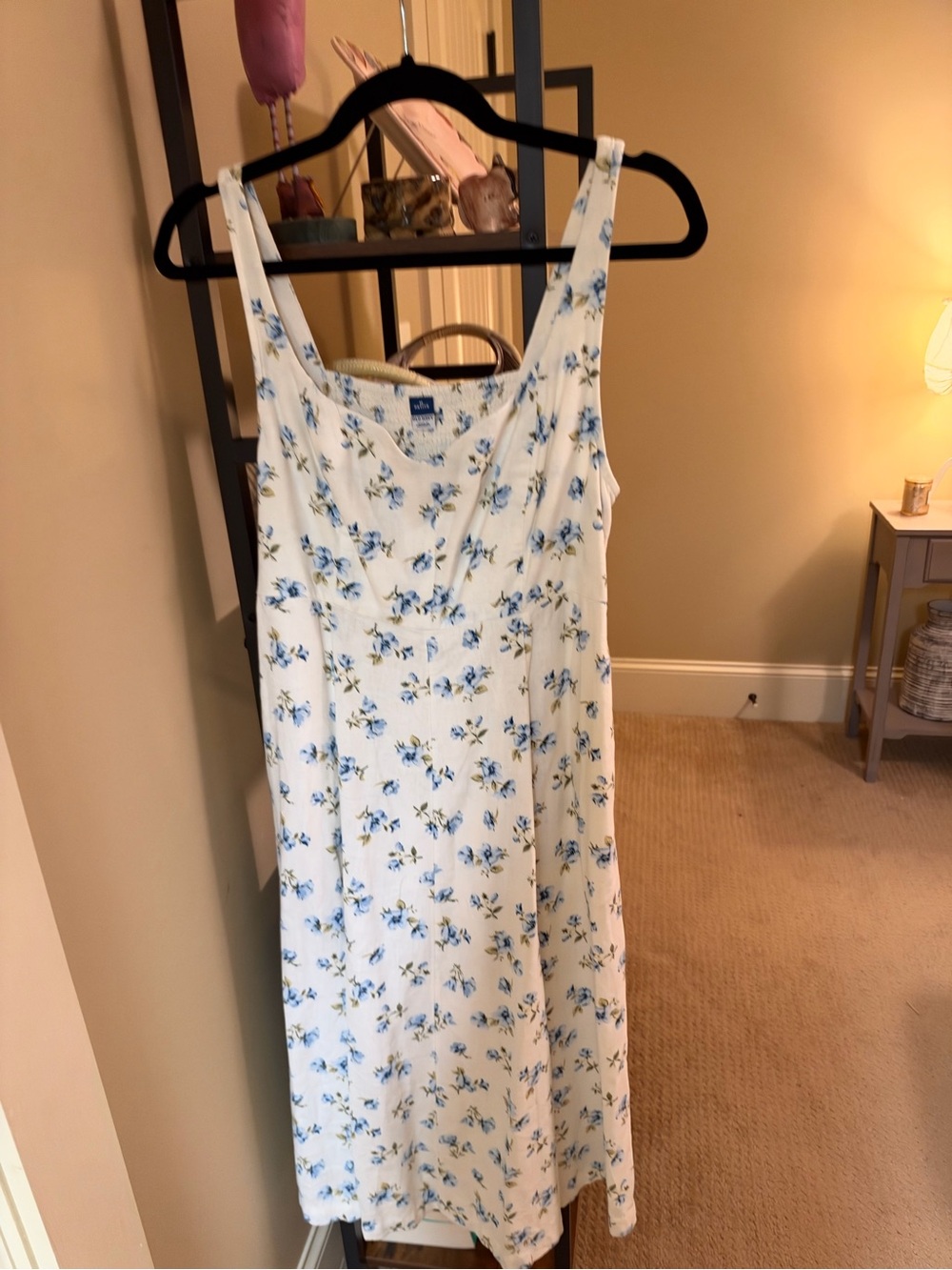 Old Navy White midi Dress with Blue Floral Print